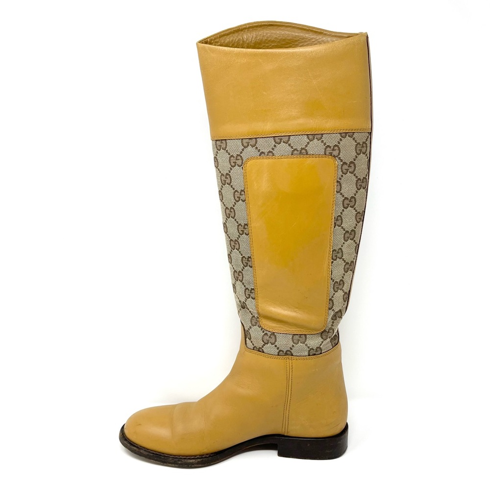 RARE Vintage Gucci GG Logo Monogram Tall Riding Boots Tan Brown Canvas 37.5 7.5 - Picture 3 of 12